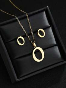 1 Set A-Z Stainless Steel Initial Necklace And Stud Earrings Jewelry Sets Alphabet Letter Pendant Chain Accessories Gifts