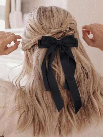 Bow Hair Clips, Satin Ribbon Hair Clips, Black Bow Hair Clips Claw Clips Hair Claws Hair Barrettes, Clips For Hair, Hair Slide