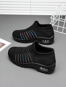 Botas casuais femininas transfronteiriças de cor neutra, adequadas para feriados, elegantes, respiráveis, antiderrapantes, confortáveis, sem cadarço, para dança swing, sapatos de dança quadrada, versáteis, tênis plataforma de malha respirável - cor preta - Ver 6