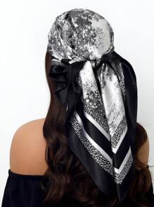 1pc 35.4 Inch Square Scarf, Fashion Printed 90cm Scarf Shawl Neckerchief Luxury Silk Feeling For Women, All Season