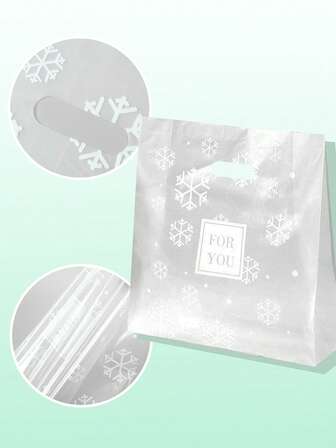 50 piezas Bolsas desechables para hornear con estampado de copos de nieve, bolsas de plástico para empaquetar pan, pastel y productos de pastelería