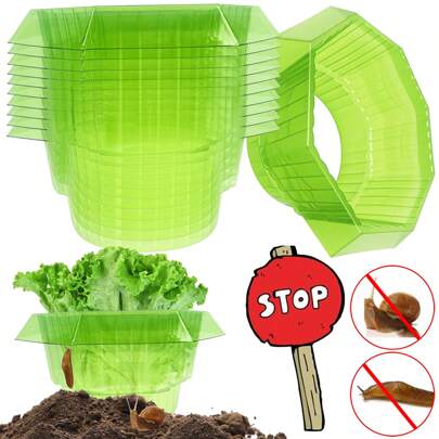 5/10/15/20/30 Packs Green Plastic Garden Snail Collar Reusable Seed Starting Protect Covers Clear Vegetables Plant Protector For Growing Fruits Plants Farm Outdoor Outside Yard