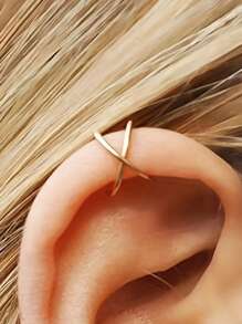 1 pièce Élégant double couche Clip d'oreille en acier inoxydable, boucles d'oreilles en forme de manchette sans perçage pour hommes et femmes, ton argent sans perçage