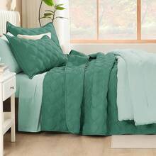 Size Quilt Bedding Set Teal - Full Lightweight Comforter Bedspreads & Coverlets Turquoise - Bedding Cover Bed Decor All Season - 3 Pieces (1 Quilt, 2 Pillowcases) - 霧霾綠 - 查看 3