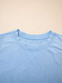 Mineral Wash Round Neck Tank Top Lined High Waist Split Skirt Set - Myosotis - View 5