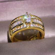 1pc Elegant 18K Gold Plated Triple Row CZ Engagement RingS Accessories For Women, Copper Main Material, Glitter Style, Suitable For Daily And Wedding Occasions