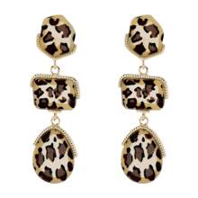 Mydear 1 Pair Retro Geometric Leopard Print Resin Pendant Earrings Suitable For Women's Everyday Wear