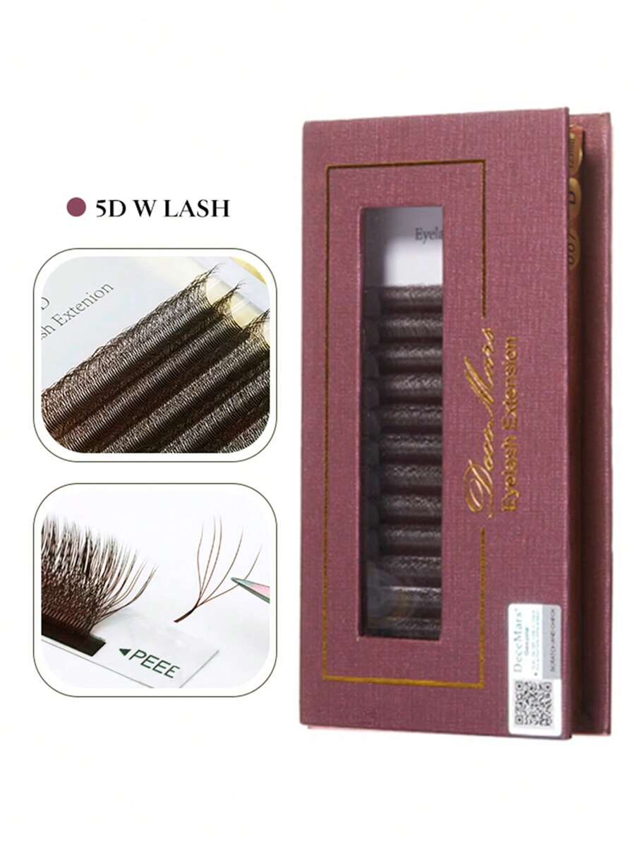 DeceMars Extensões de Cílios em Forma de W 5D, Encaracolamento C D Dd 0,07mm, Cílios Postiços Marrons, 12 Fileiras em 1 Bandeja