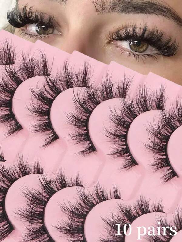 10 Pairs 2021 Cat Eye False Eyelashes | D Curl Voluminous Lashes, 7-13mm Length | Fluffy & Dramatic 5D Sparkling Eyes | European Style For Daily & Party | Holiday Gift, Time-Saving & Reusable