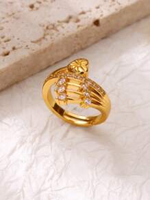 1 pieza Anillo de corazón geométrico de circonita para mujer, color dorado, acero inoxidable ajustable, anillo de boda de lujo, joya de corazón como regalo