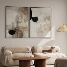 2 件无框，黑色米色抽象墙面艺术，中性简约艺术印刷品，工业海报，Japandi 线条艺术印刷品，现代墙面装饰，客厅、卧室、厨房、家庭办公室、咖啡厅、酒吧、走廊、家居和房间装饰的帆布艺术 - 黑色 - 查看 7