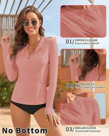 Women Rash Guard Long Sleeve UPF 50 Swim Shirts SPF Sun Protection Swimsuit Top No Bottom - Red - View 4
