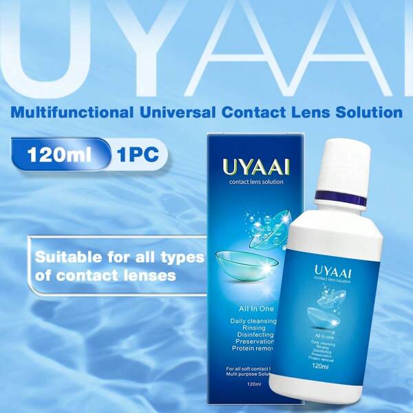 UYAAI Bouteille de grand format de 120 ml de solution d'entretien des lentilles de contact UYAAI, spécialement conçue pour les lentilles de couleur. Nettoie en douceur, hydrate, protège la santé des yeux et assure un port de lentilles de contact confortable et sûr