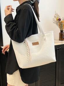 Nuova borsa a tracolla casual alla moda, grande capacità versatile, adatta per pendolarismo e università per signore - Bianco - Visualizzare 5