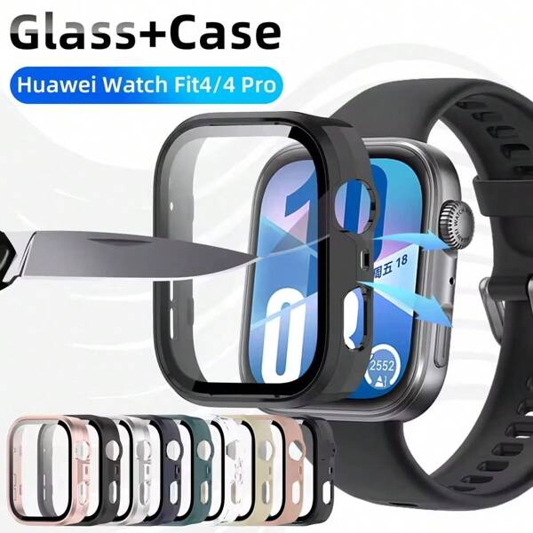Vidrio + Estuche para Hua Wei Watch Fit 4/4 Pro Protector de pantalla de vidrio templado y parachoques protector de PC duro para accesorios Hua Wei Fit4