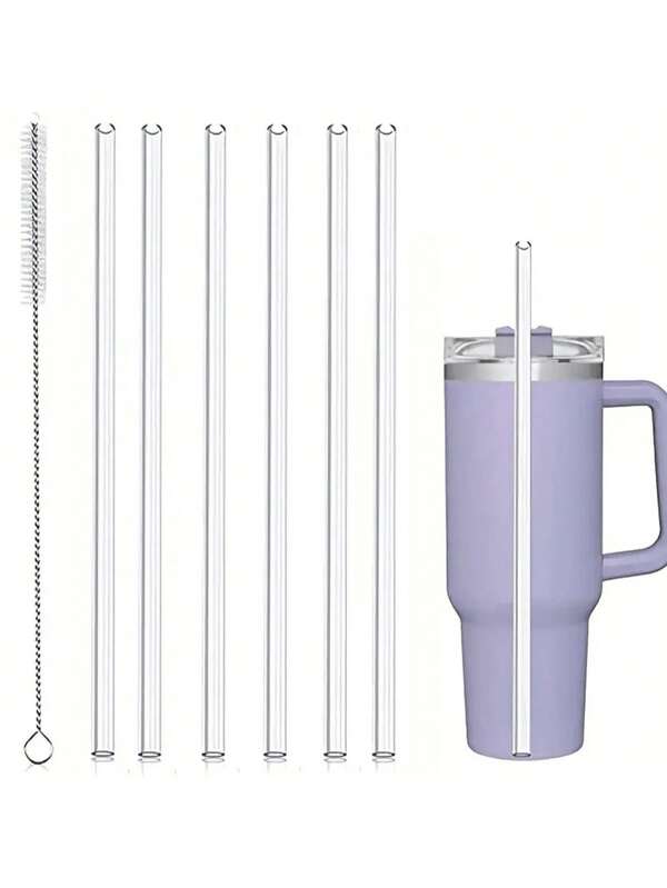 2/4/6 canudos reutilizáveis com escova de limpeza para copo de viagem, canudo de reposição para copo compatível com copos de 20 oz/30 oz/40 oz, canudo de plástico transparente, acessórios para garrafas de água, material escolar