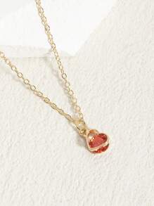 1pc Fashionable High-End Shiny, Elegant, Minimalist Heart & Water Drop Zodiac Birthstone Crystal Zirconia Pendant Necklace, Suitable For Daily Wear, Gift For Family And Friends