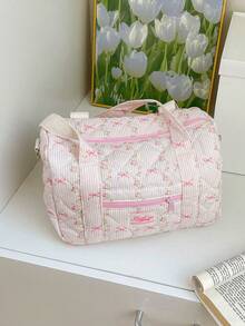 1Pc Pink Floral And Strip Pattern Duffel Bag With Large Capacity, Lightweight Travel Bag With Cute Prints - Perfect For Overnight Trips, Sports And Everyday Use.Travel Luggage Bag Women Gym Bag With Wet Bag Women Carry On Weekender Bag Gym Bag For Going Out, Short Trip, Fitness, Sports, Traveling Travel Accessories Travel Outfit Airport Travel Stuff Clothes Luggage Bag Christmas Gift Ideas - 粉色 - 查看 14