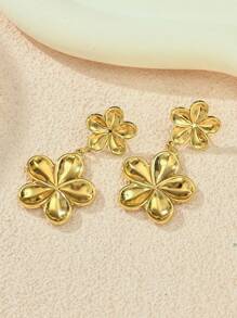 1 par de pendientes tipo botón con formas de corazón, estrella de mar, sol, floral y geométricas en tono dorado de acero inoxidable, adecuados para uso diario, playa, fiesta y vacaciones, gran regalo para amigos