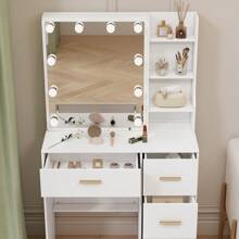 White Dressing Table With LED Makeup Mirror And 7 Shelves 4 Drawers Vanity Desk