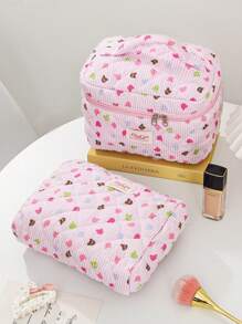 1 Peça/Conjunto Bolsa de Maquiagem com Estampa Fofa de Urso Colorido, Bolsa de Higiene Pessoal de Grande Capacidade com Alça, Bolsa de Embreagem Portátil com Estampa de Listras, Bolsa de Cosméticos Casual Octogonal para Mulheres, Mini Organizador de Pincéis de Maquiagem, Bolsa Pequena de Cosméticos, Essenciais de Viagem para Férias, Volta às Aulas, Bolsa Escolar, Bolsa de Viagem para Mulheres