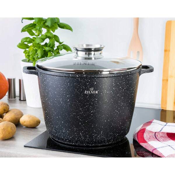 GARNEK 10L MARMURKOWY NA INDUKCJĘ NA GAZ DUŻY GARNEK Z POKRYWKĄ 28CM