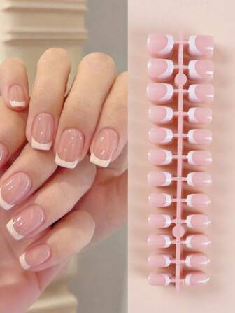 Press On Nails 240 Pcs Short Square French Nails Simple Color Contrast Fun Pattern Fake Nails Nail Supplies Nails