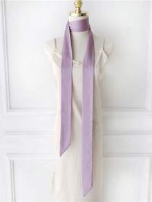 1pc Minimalist Solid Color Silk-Like Scarf, Headband, Waistband, Neckband - Versatile, Narrow Long Strip, Suitable For Daily, Commute, Ball, Banquet, Gift, Performance, Party, Fashionable, High-End, Versatile, Office Attire Decor Accessory For Dress - Black - View 19