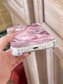粉色钞票图案透明软手机壳，防滑，适用于11/12/13/14/15/16 Pro Max，防水防震防刮。 - 彩色 - 查看 4