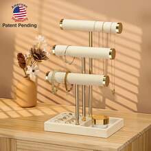 3 Tier Bracelet Holder Display - Detachable T Bar Beige Velvet Bracelet Holder, Jewelry Holder Organizer For Bracelet, Necklace, Watches, Rings