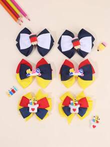 Set de 2 piezas/6 piezas de lazos de tela coloridos para el cabello de niñas de regreso a la escuela, accesorios con forma de lápiz, lazos para el cabello, accesorios lindos para el cabello para niños y niñas pequeñas, regalos para fiestas