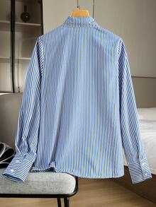 Women's Blue Striped Long Sleeve Shirt, Casual And Versatile Office Wear Blouse, Spring/Summer 2025 New Arrival