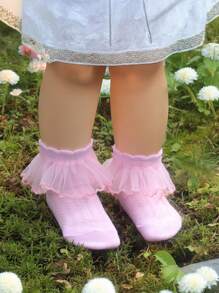 4 pares de calcetines de tobillo con volantes de tela de malla para niños
