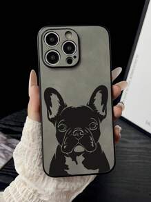 Funda protectora para teléfono de 1 pieza, diseño de patrón de bulldog, anti-huellas, amortiguador de golpes, gris suave compatible con iPhone11/12/13/14/15/16/16e/Xs/Xr/8p/7p/7/8, Galaxy/Redmi/OPPO/Vivo/Infinix
