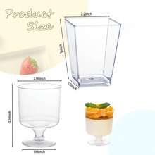 5 oz Vasos de postre cuadrados de plástico transparente en miniatura, copas de vino de postre redondas con tallo, pequeños vasos reutilizables para fruta, helado, pudín, aperitivos, adecuados para fiestas