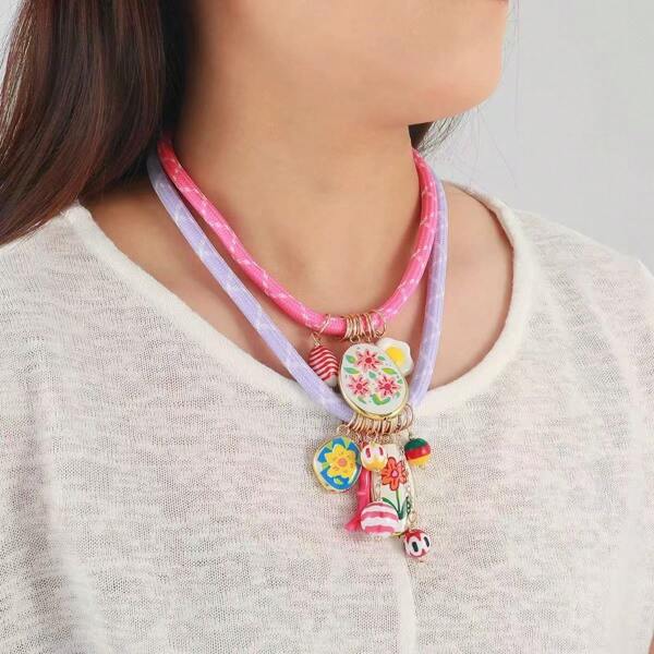 1pc Handmade Multi-Layer Floral Summer Style Fashion Necklace, Suitable For Daily Wear