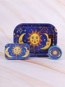 3 Pieces Set, Entry-Level Set With Multiple Prints - Including Metal Rolling Tray, Grinder, And Iron Box, Stylish Design, Perfect Gift For Halloween And Christmas!