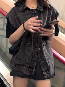 Women Sleeveless Denim Vest, Versatile Slim Fit Casual Outerwear