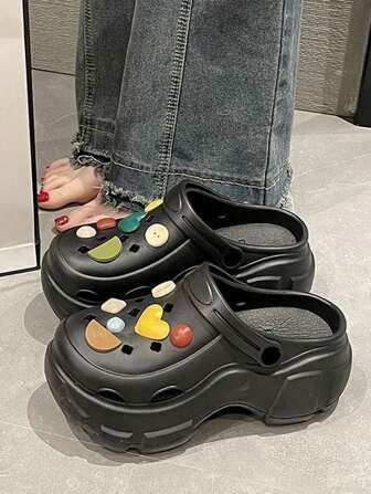 厚底镂空一脚蹬凉鞋女2024新款时尚上班防滑沙滩露趾穆勒凉鞋夏季卡通可爱休闲百搭