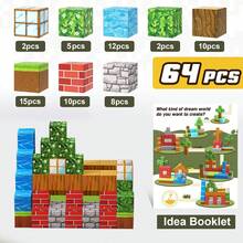 Juego de 64 piezas de fichas magnéticas de construcción, juguete artesanal arquitectónico, juguete de construcción STEM, fichas magnéticas, regalo ideal de cumpleaños u ocasión festiva para niños y niñas, material ABS duradero - Multicolor - Ver 4