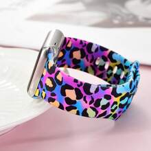 1 件可翻转彩色豹纹硅胶表带，适用于 38/40/41/42/44/45/49 毫米智能手表，时尚豹纹运动替换腕带，适用于 Series 10/9/Ultra/SE/8/7/6/5/4/3/2/1 - 深色豹紋 - 查看 7