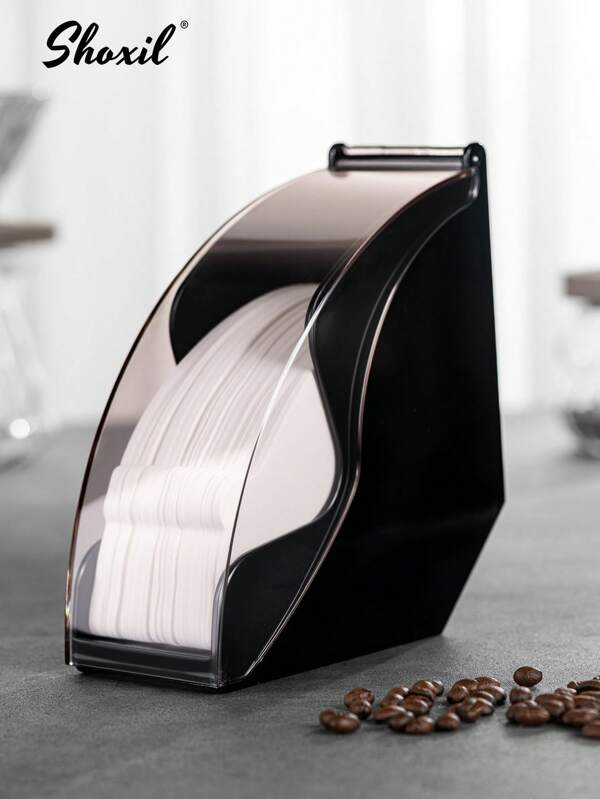 shoxil 1pc Suporte para filtro de café, armazenamento para filtro de café com capa à prova de poeira, suporte para dispensador de papel para filtro de café, caixa de filtro de café para cafeteria, casa, escritório, capacidade de 200 filtros de café em formato de V e cone