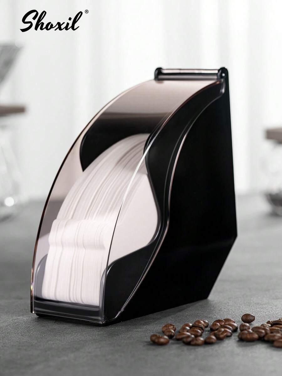 shoxil 1pc Coffee Filter Holder, Coffee Filter Storage With Dustproof Cover, Coffee Filter Paper Dispenser Rack, Coffee Filter Box For Coffee Shop, Home, Office, Capacity Of 200pcs V-Shaped And Cone Coffee Filters