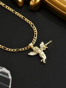 1 Simple Neutral Style NK Necklace+Angel Shaped Zirconia Pendant,European And American Hip-Hop Style Revenge Angel Pendant Necklace,Exquisite Accessories Featuring Character Elements