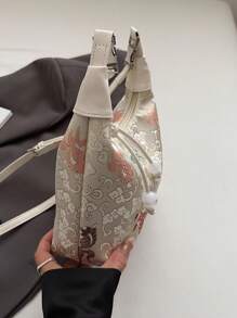 1 pieza Bolso de hombro cruzado de mujer con estampado animal, cierre con cremallera y estilizado bolso balde de gota de agua apto para uso casual y diario