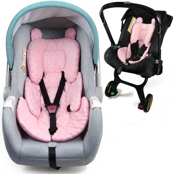 2-In-1 Reversible Baby Car Seat Cushion, Newborn Head Neck Body Support Pad, Universal For Car Seats/Strollers/Rockers/Swings, Soft Pad, Essential Baby Gift, Pink