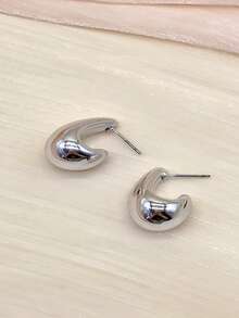 1 对奢华泪滴耳钉，时尚百搭简约光滑耳环，适合女性日常佩戴，节日礼物 - 銀色 - 查看 9