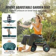 Rolling Garden Cart With Seat And Wheels Extended Steering Handle Green - - 1 - View 2