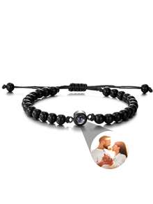 1pc Customized Natural Stone Projection Bracelet, 6mm Tiger Eye Stone Bracelet, Customized Round/Heart Shaped Photo Projection Bracelet, Adjustable Natural Stone Couple Bracelet, Personalized Family Photo, Gift For Parents, Girlfriend, Christmas, Thanksgiving Photo Bracelet - Love Bracelet 2 - View 44