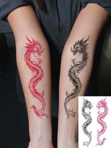 1pc Waterproof Reusable Temporary Tattoo Transfer Sticker With Chinese Dragon Fly Design, Suitable For Daily Use